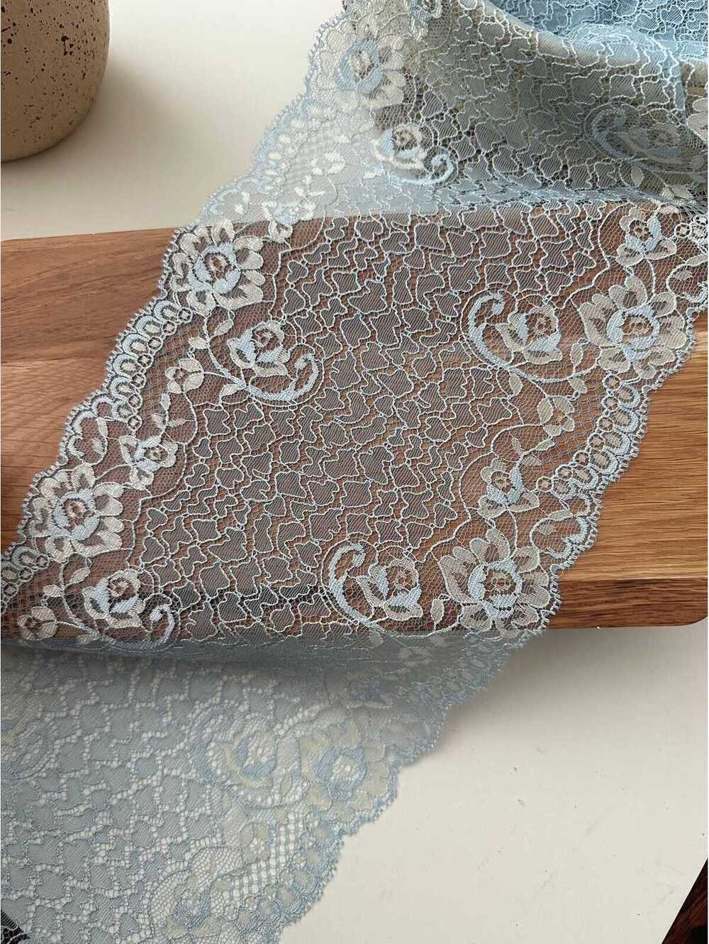 1Yard Japanese Lace, 6.5" Two-Tone Dust Blue Non-Stretch Wholesale